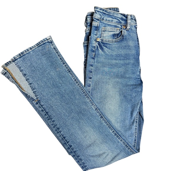 H&M Denim - H&M Women Blue High Waisted Straight Leg Side Slit Jeans Size‎ 4 Medium Wash